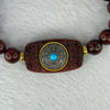 Natural Blood Zitan Beads with Rotating Turquoise Om Mani Padme Hum Powerful Mantra Bracelet 天然血檀木旋转唵嘛呢叭咪吽手链 10.89g 15cm 8.4mm 18 Beads / 30.6 by 17.3 by 7.4mm - Huangs Jadeite and Jewelry Pte Ltd