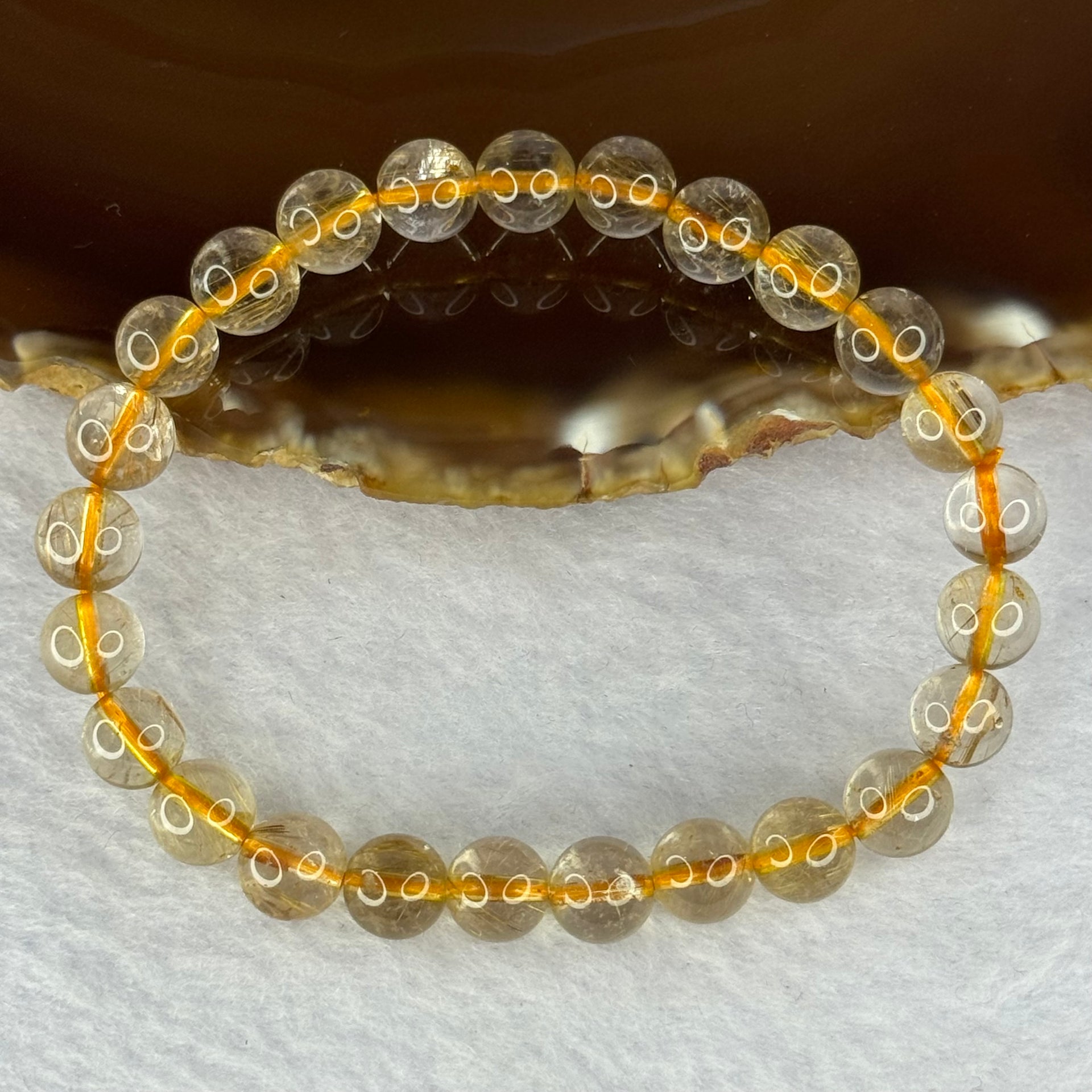 Natural Golden Rutilated Quartz Beads 天然金发水晶手链 15.35g 16cm 7.9mm 25 Beads - Huangs Jadeite and Jewelry Pte Ltd