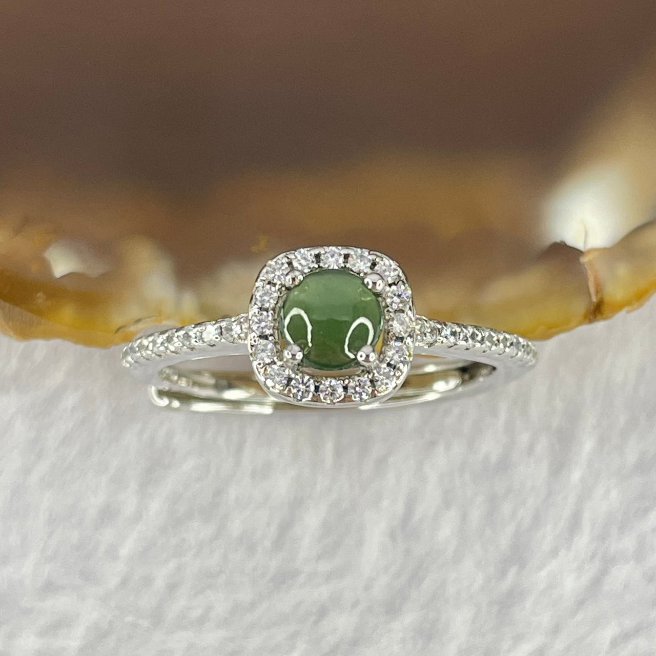 Natural Icy Jadeite with Crystals In S925 Sliver Ring (Adjustable Size) 2.22g 4.6 by 3.0mm