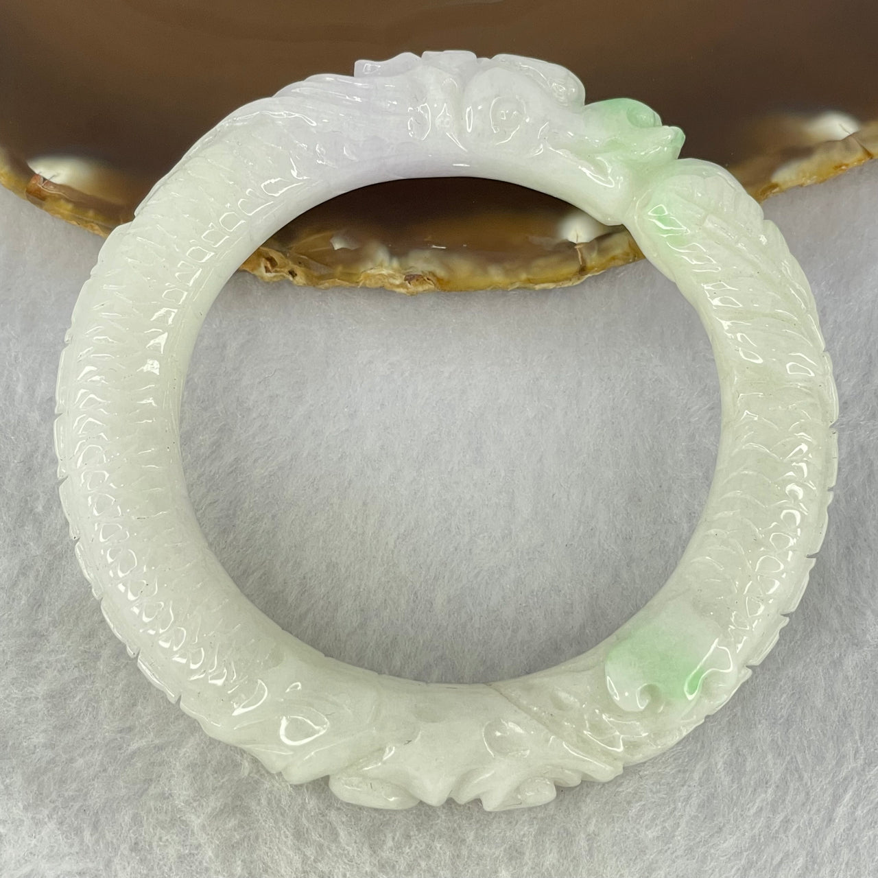 Type A Lavender and Green Jadeite Dragon Bangle Internal Diameter 57.3mm 89.12g 14.5 by 13.3mm (Internal Lines)