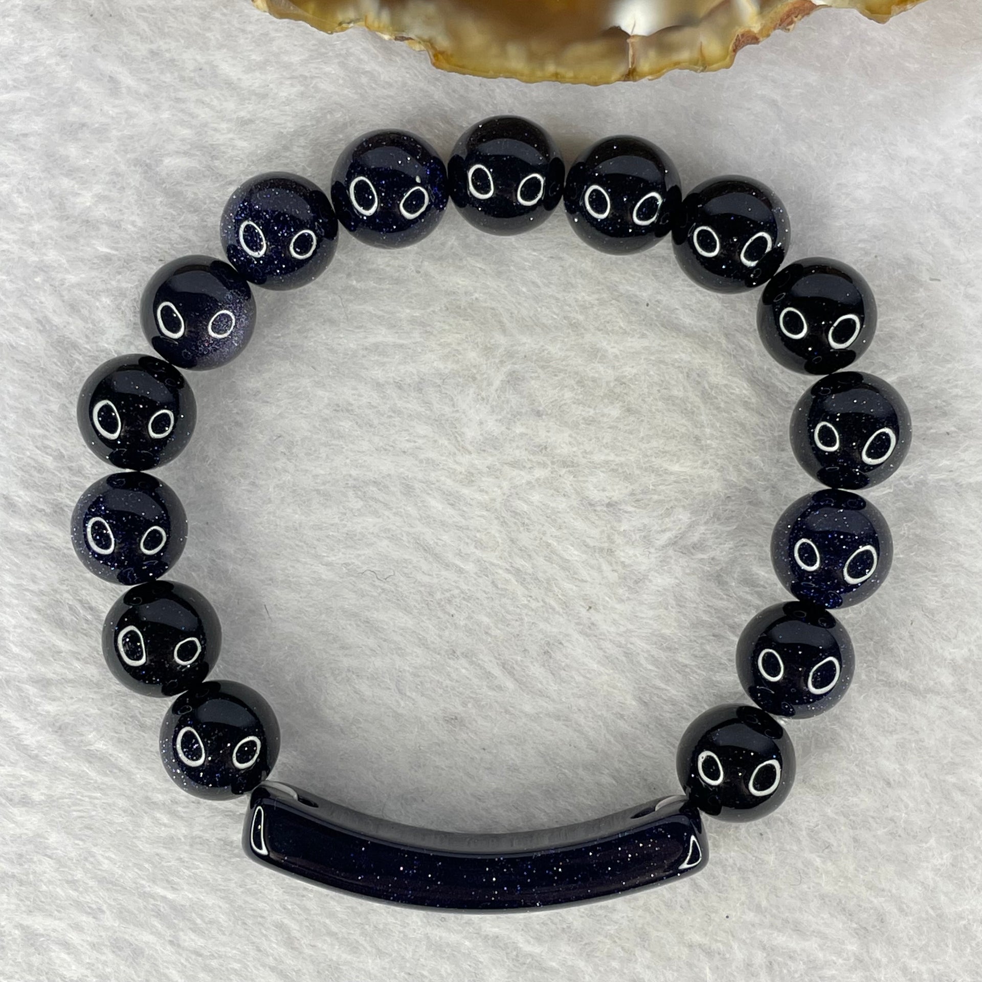 Natural Dark Blue Goldstone Bracelet 天然蓝砂石手链 25.80g 16cm 39.1 by 10.0 by 6.2mm  10.1mm 15 Beads - Huangs Jadeite and Jewelry Pte Ltd