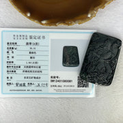 Type A Partial Translucent Black Omphasite Jadeite Guan Gong with Dragon Pendent A货部分半透明黑色绿辉石翡翠关公龙吊坠 35.15g 66.6 by 44.6 by 7.4 mm - Huangs Jadeite and Jewelry Pte Ltd