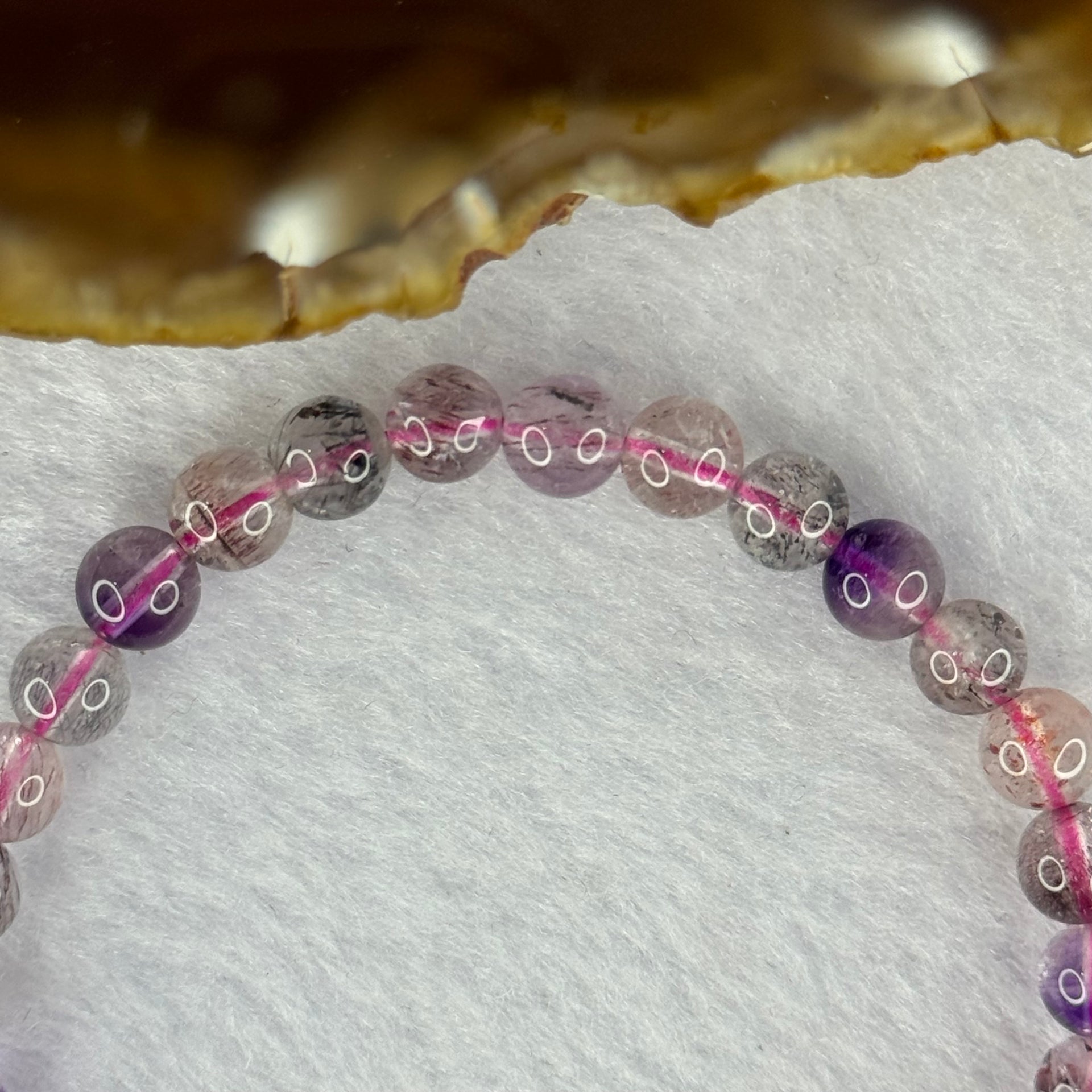 Above Average Grade Natural Super 7 Crystal Beads Bracelet 天然超级七水晶珠手链 9.98g 15.5cm 6.5mm 30 Beads - Huangs Jadeite and Jewelry Pte Ltd