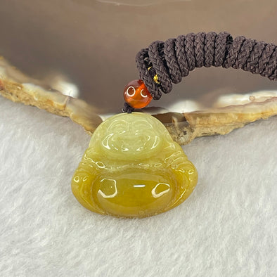 Type A Brownish Yellow with Slight Green Jadeite Milo Buddha Pendant 7.75g 22.8 by 26.0 by 7.0mm