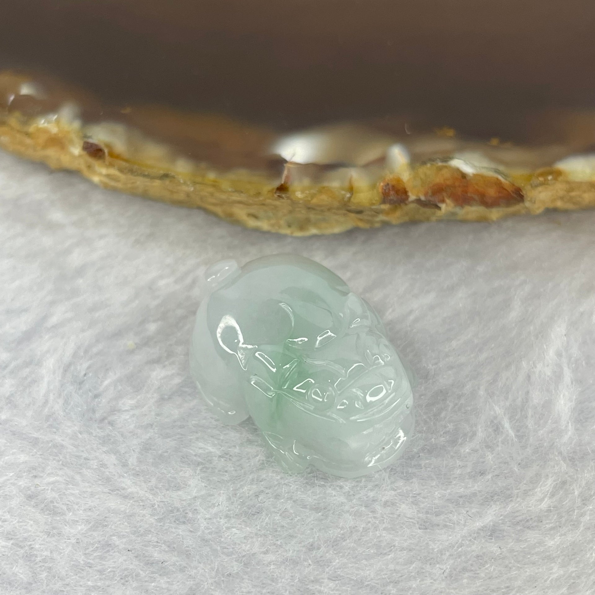 Type A Light Lavender Green and Yellow Jadeite Pixiu Pendent A货浅蓝绿色翡翠貔貅牌 7.03g 21.7 by 18.2 by 10.3 mm - Huangs Jadeite and Jewelry Pte Ltd