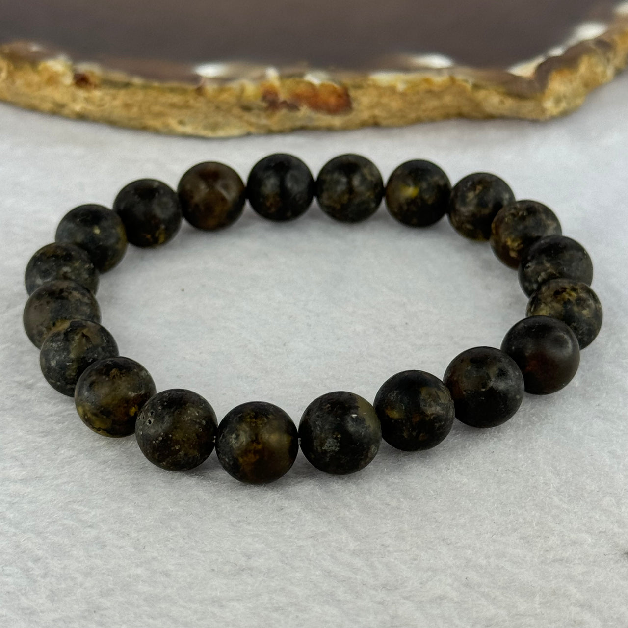 Natural Snow Medicine Amber King Beads Bracelet 天然白雪药王琥珀手链 9.11g 15.5cm 9.4mm 20 Beads