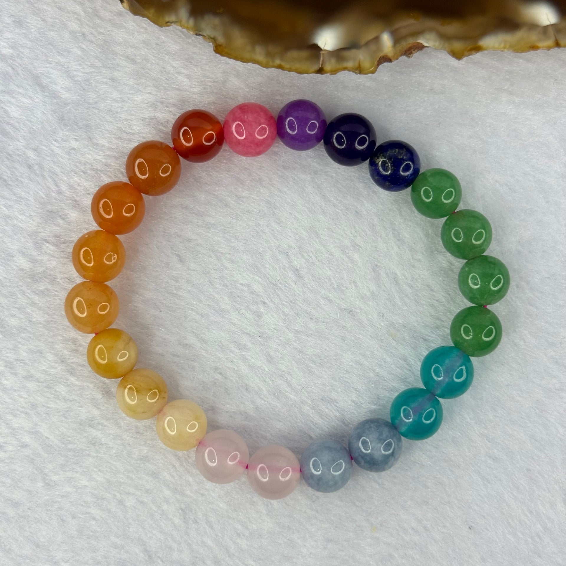 Natural Mixed Crystals and Agate Bracelet 多宝手串彩虹宝石粉晶紫晶海蓝宝手链 16.93g 15cm 8.5mm 22 Beads - Huangs Jadeite and Jewelry Pte Ltd