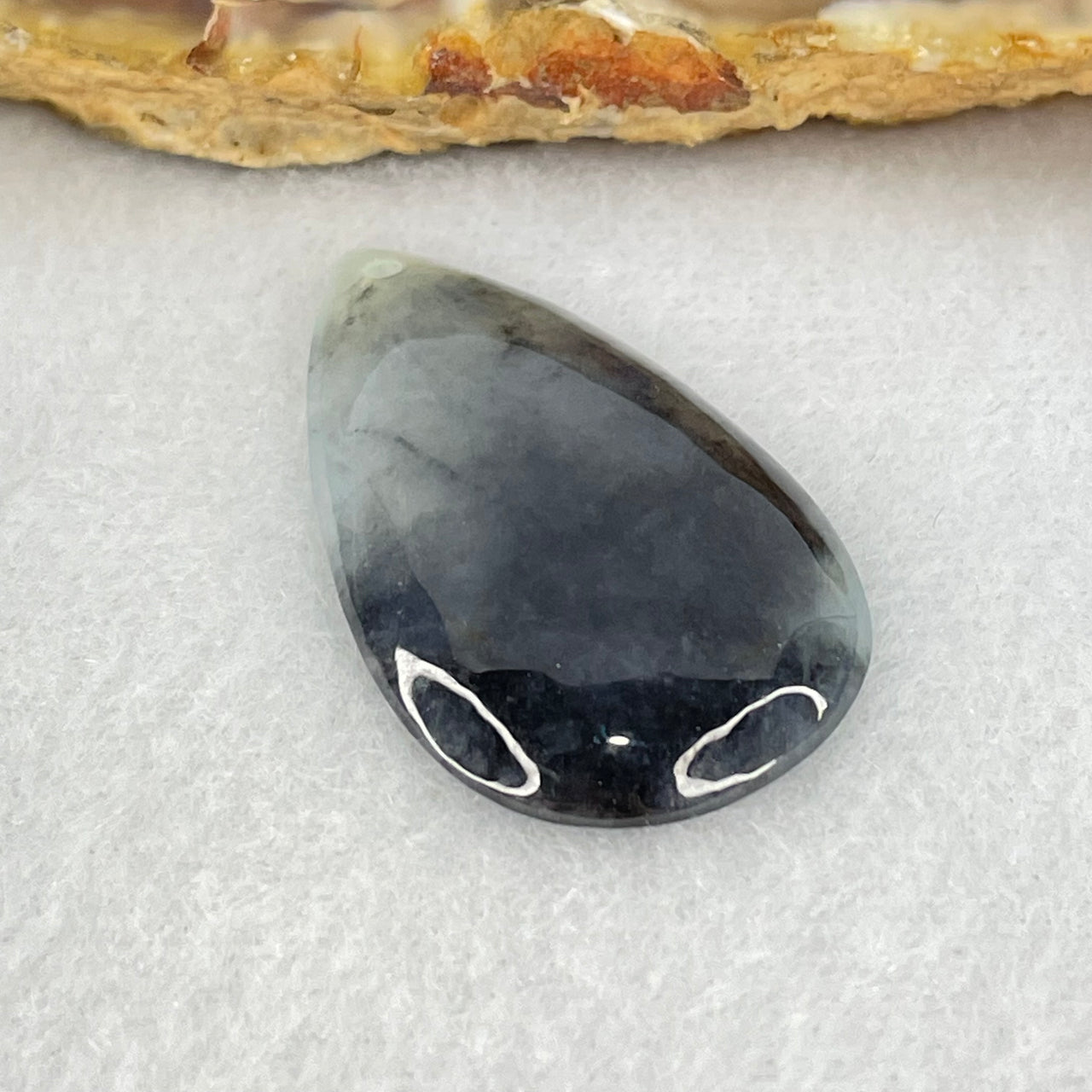 Type A Semi Icy Wuji Black Grey Jadeite Teardrop Pendant 3.80g 31.0 by 18.6 by 3.8mm