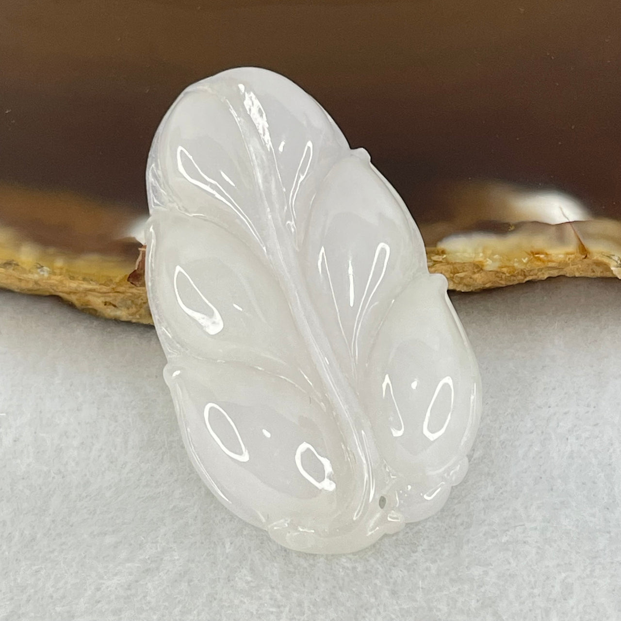 Type A White Jadeite Leaf Pendant 9.78g 40.5 by 23.9 by 6.3mm