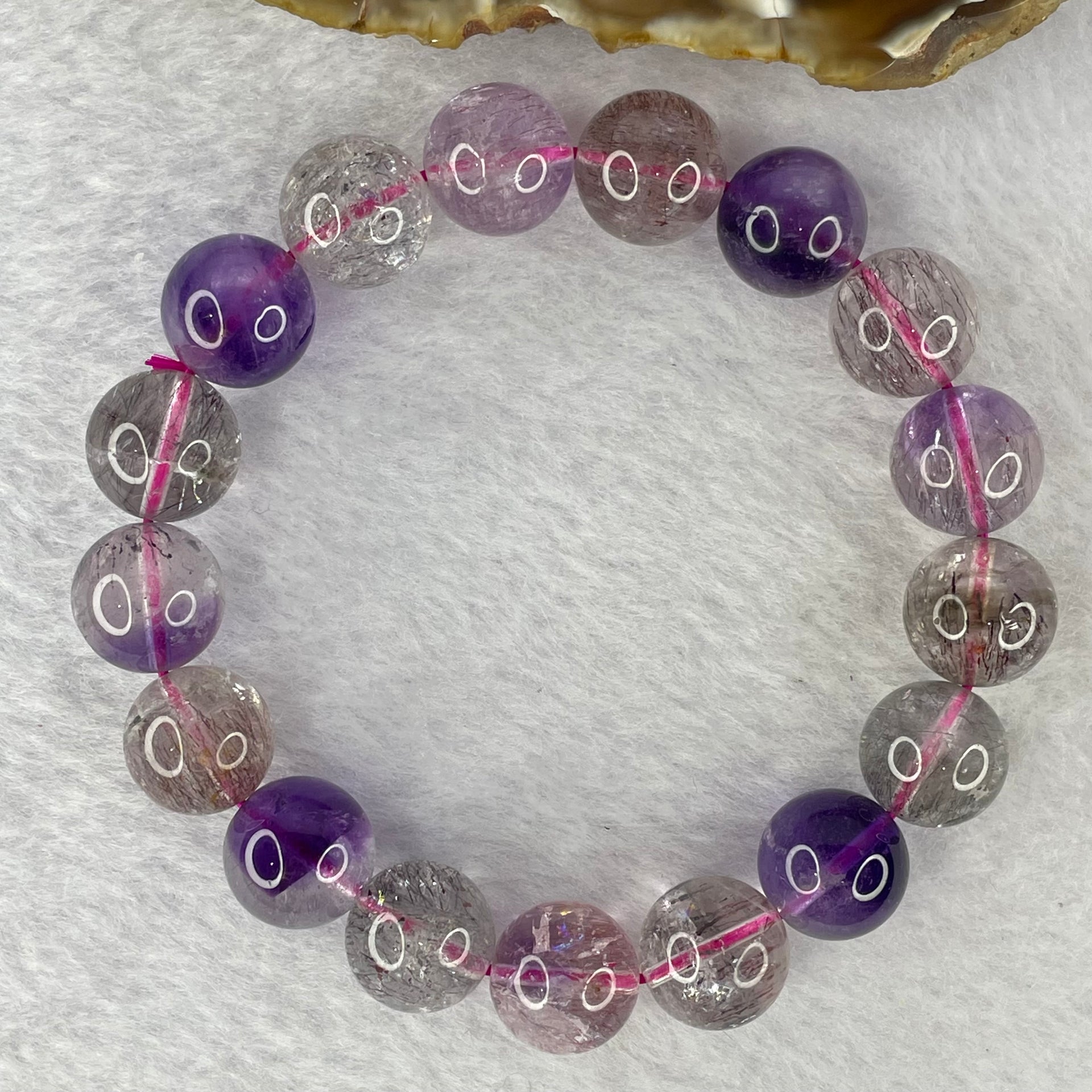 Above Average Grade Natural Super 7 Crystal Beads Bracelet 天然超级七水晶珠手链 54.72g 19.5cm 13.3mm 17 Beads - Huangs Jadeite and Jewelry Pte Ltd