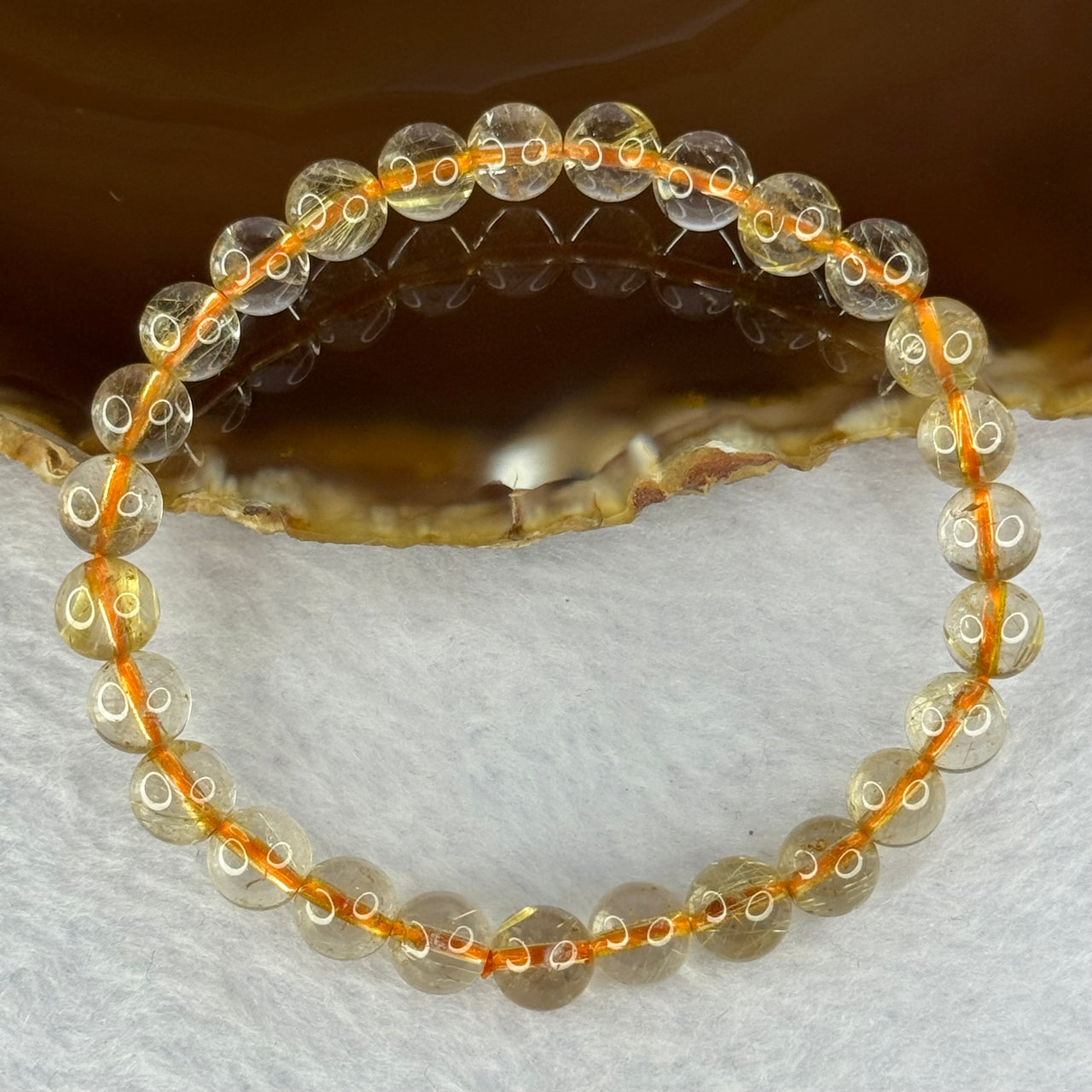 Natural Golden Rutilated Quartz Beads 天然金发水晶手链 13.60g 16cm 7.3mm 27 Beads - Huangs Jadeite and Jewelry Pte Ltd