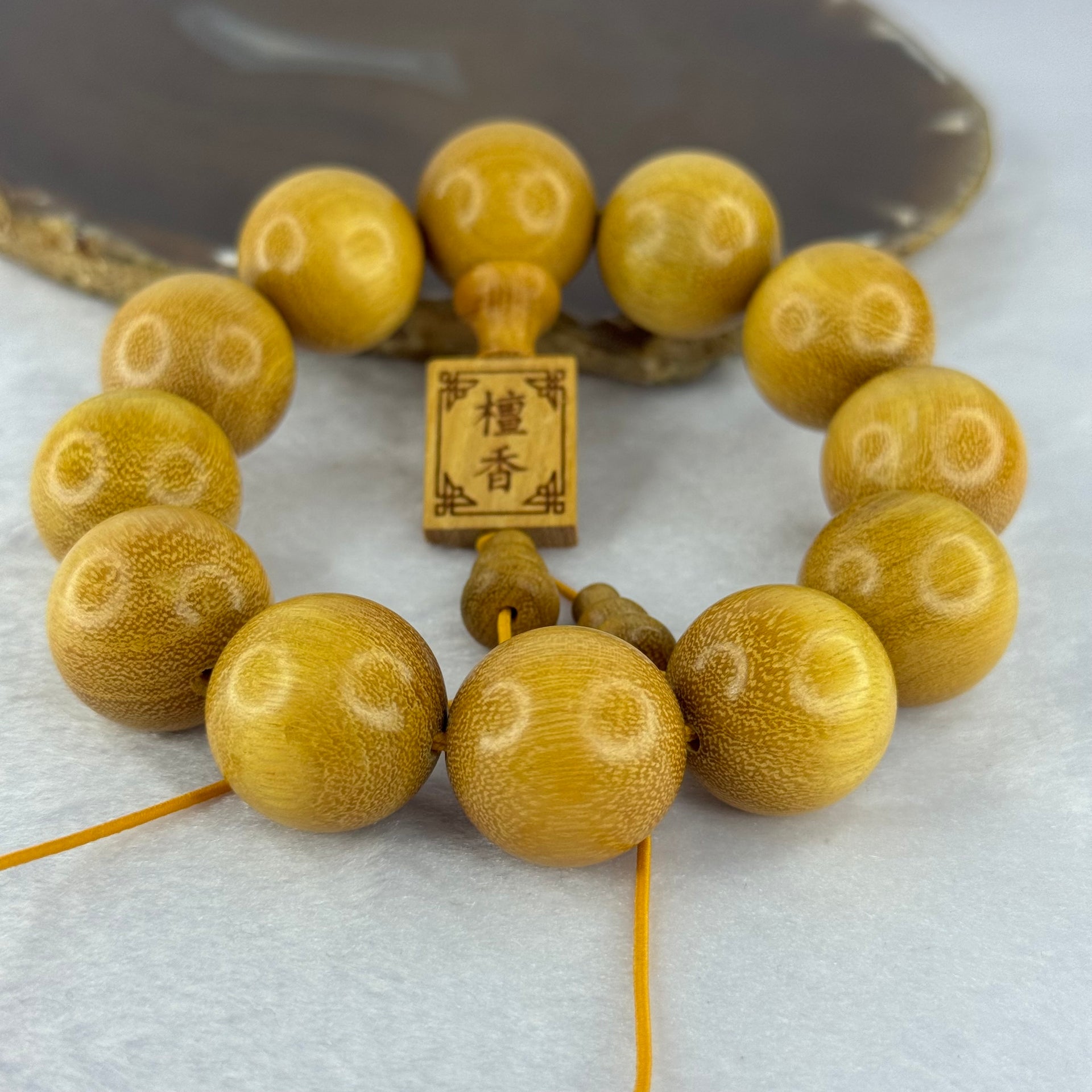 Natural Sandalwood Beads Bracelet 黄金檀手串男款檀木佛珠手链 51.07g 20.5cm 20.6mm by 12 Beads - Huangs Jadeite and Jewelry Pte Ltd