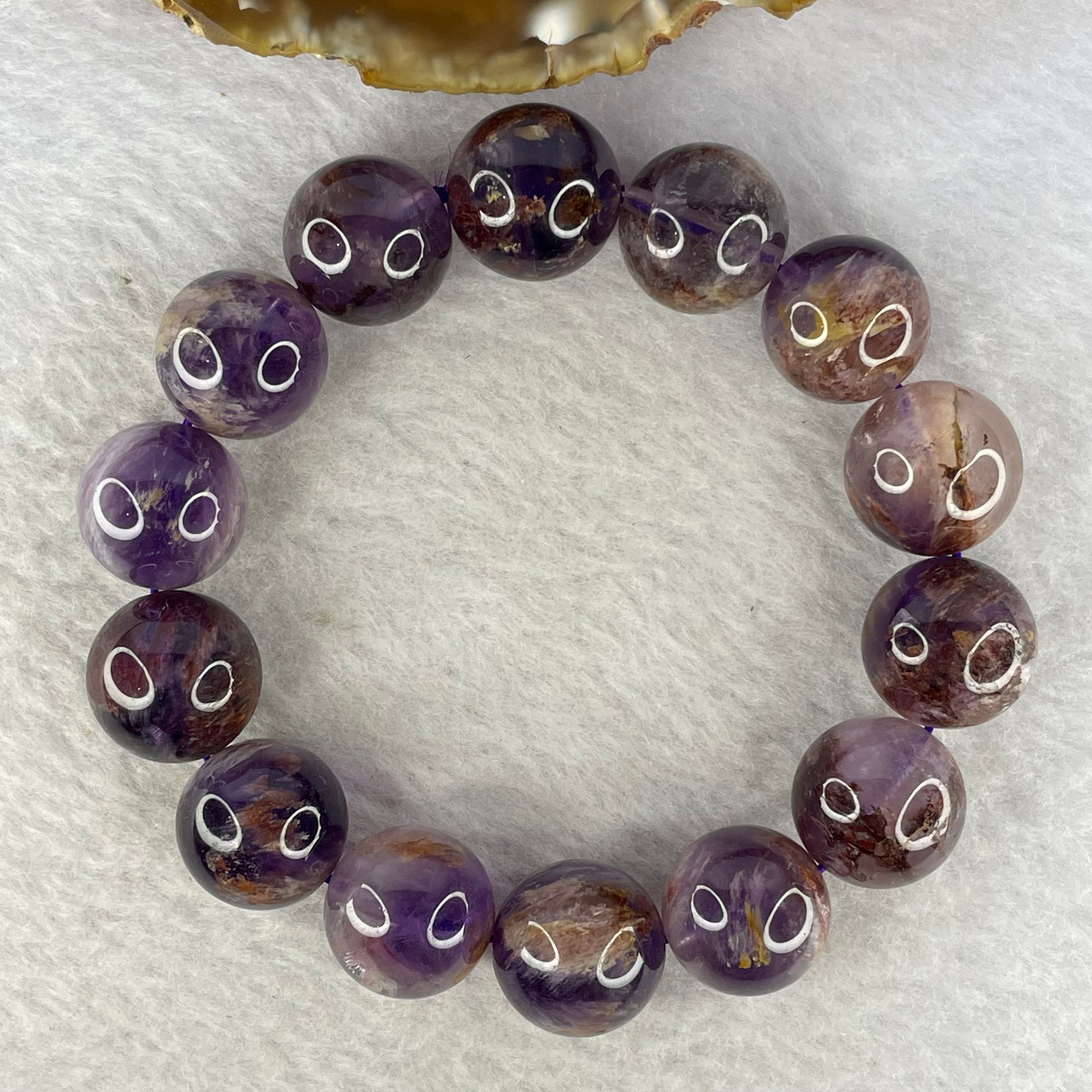 Natural Amethyst Phantom Quartz Bracelet 70.26g 15.4 mm 14 Beads - Huangs Jadeite and Jewelry Pte Ltd