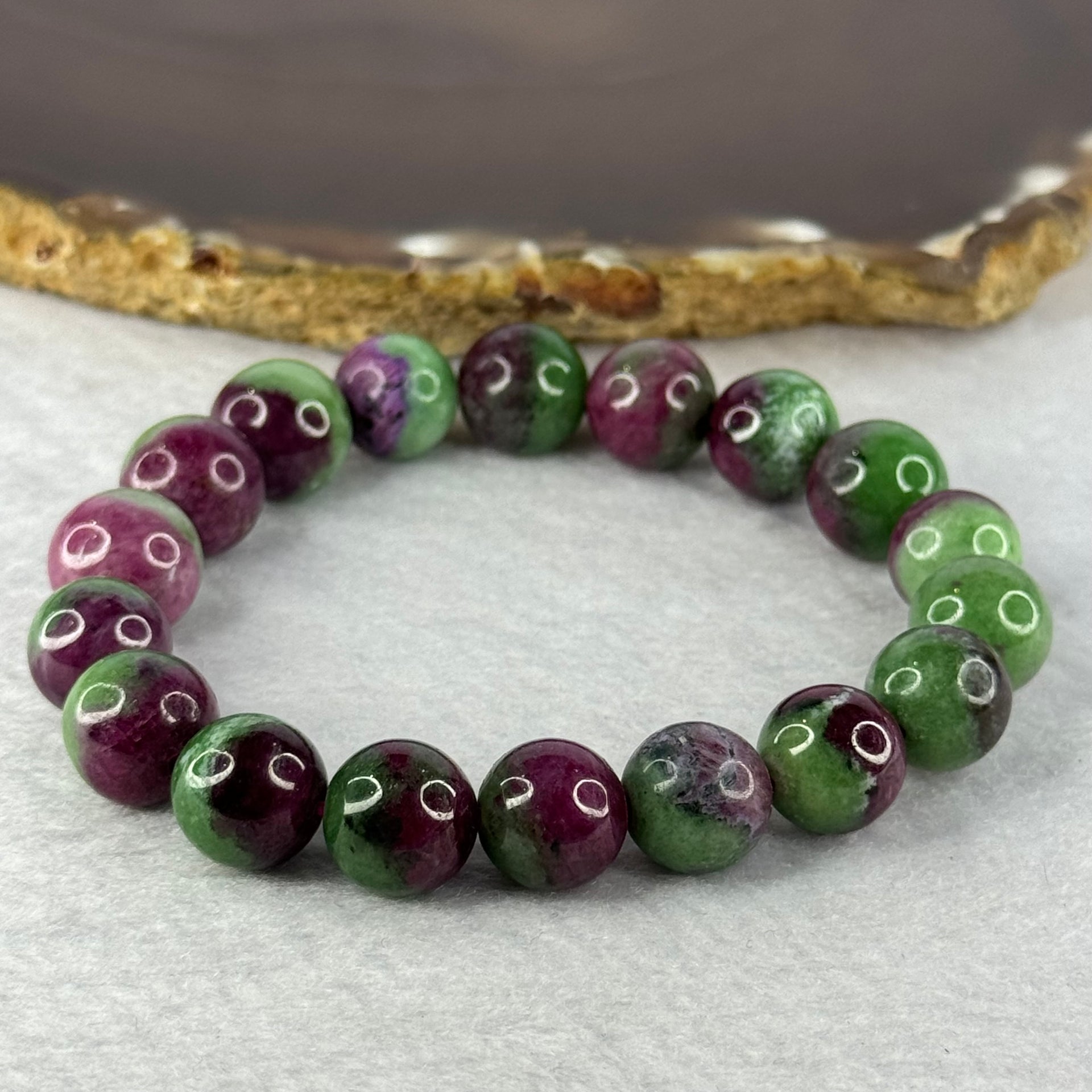 Natural Ruby and Emerald Zoisite Beads Bracelet 41.58g 16.5cm 11.7mm 18 Beads - Huangs Jadeite and Jewelry Pte Ltd