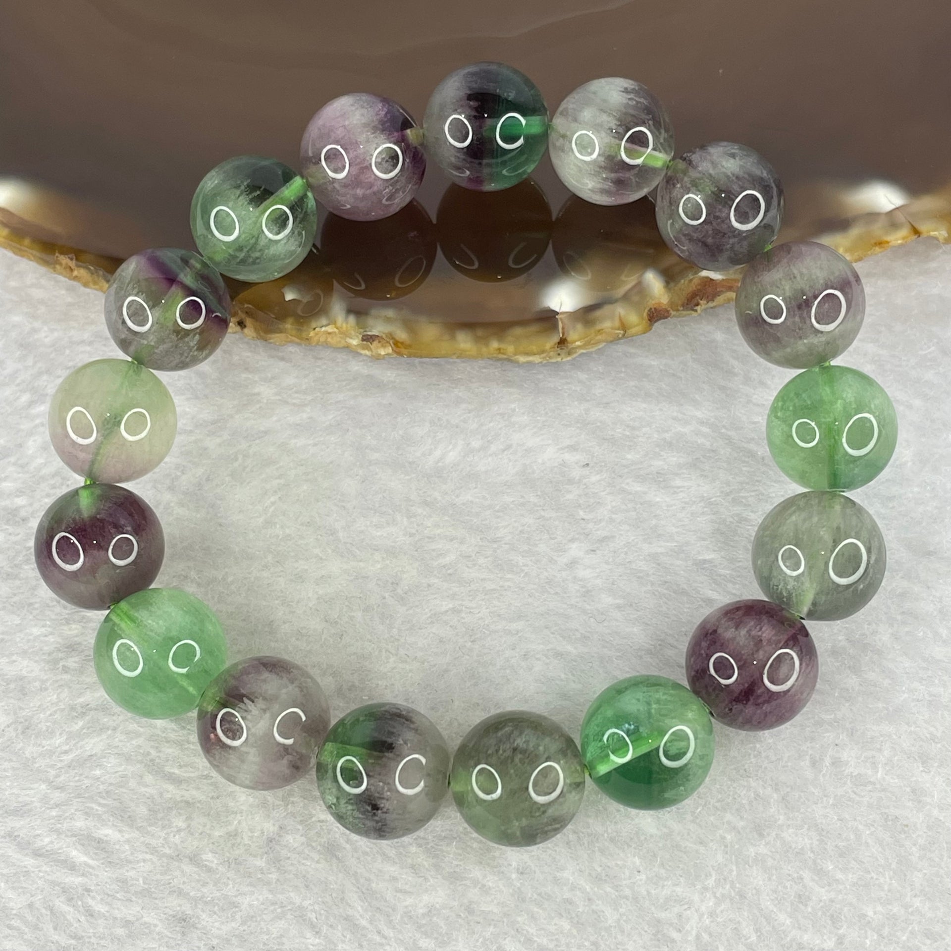 Natural Green and Purple Fluorite Beads Bracelet 49.30g 12.0mm 17 Beads - Huangs Jadeite and Jewelry Pte Ltd