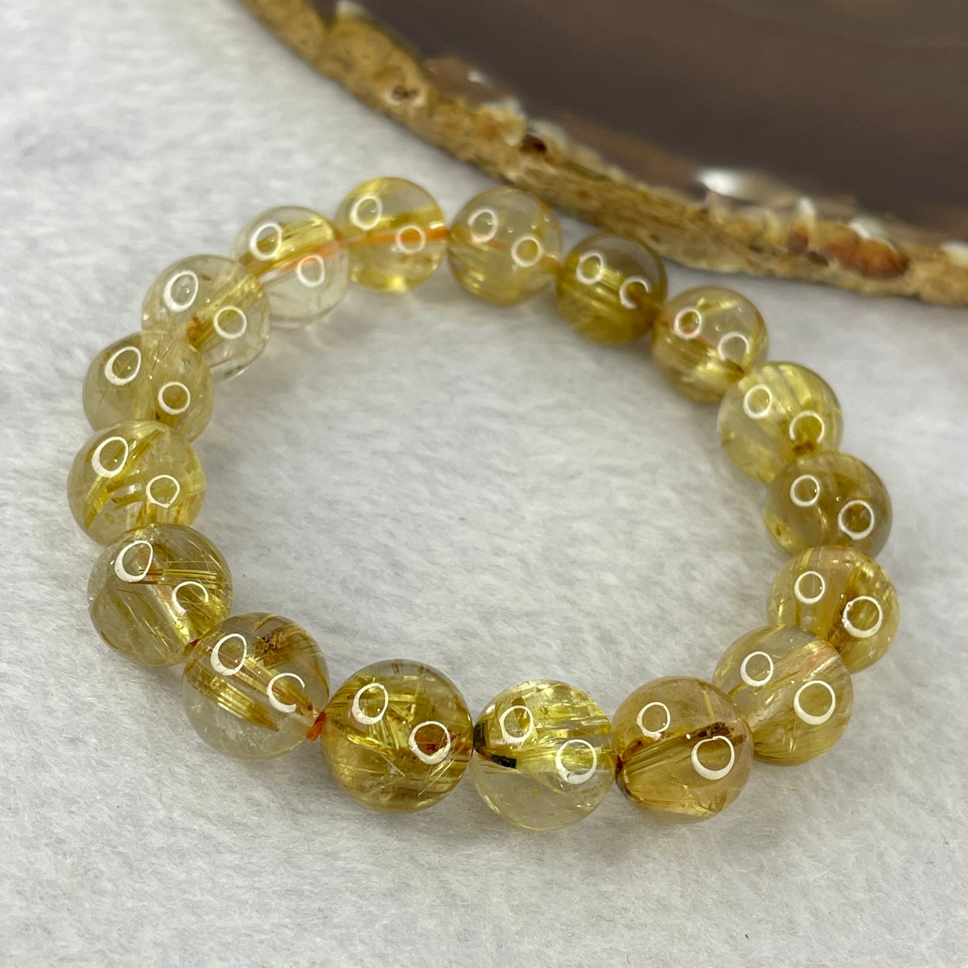 Good Grade Natural Golden Rutilated Quartz Beads Bracelet 天然金发晶珠手链 32.96g 16cm 11.2 mm 17 Beads - Huangs Jadeite and Jewelry Pte Ltd