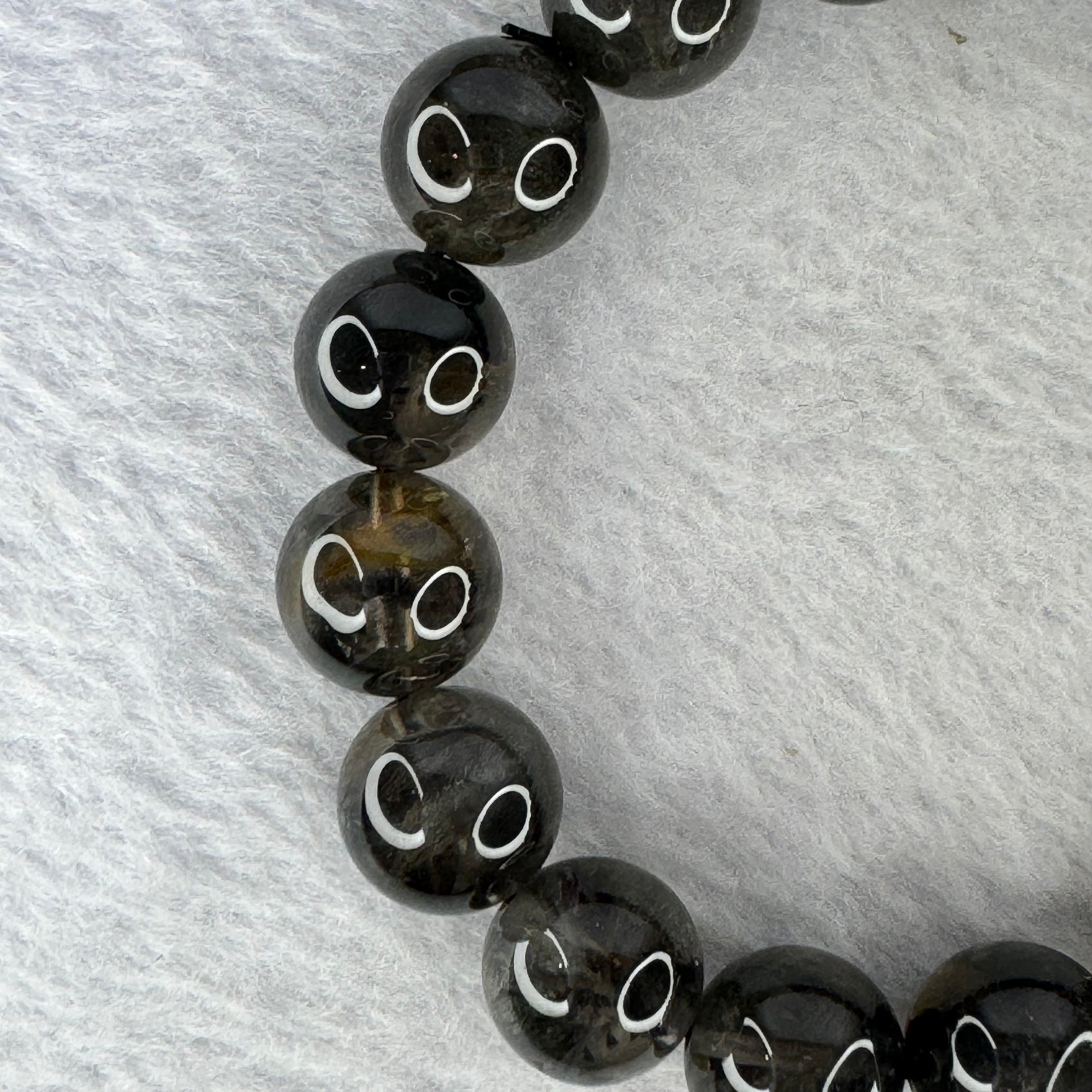 Natural Black Auralite Crystal Bracelet 黑激光手链 42.42g 12.4 mm 17 Beads - Huangs Jadeite and Jewelry Pte Ltd