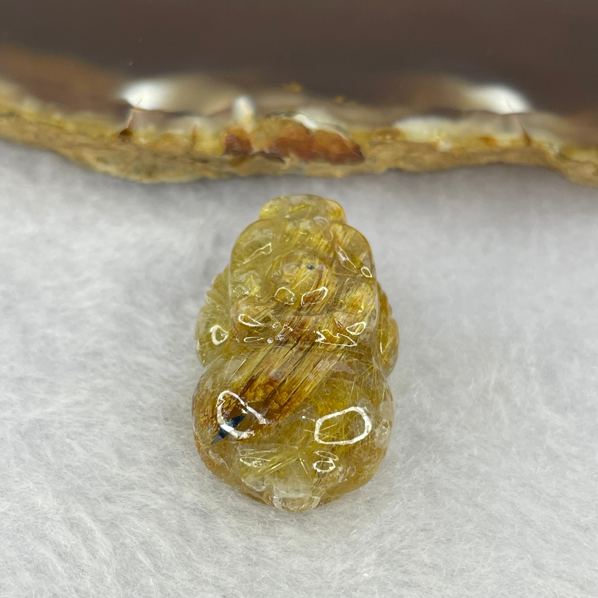 Above Average Grade Natural Golden Rutilated Quartz Pixiu Charm for Bracelet 天然金发水晶貔貅 8.89g 27.5 by 17.4 by 11.6mm - Huangs Jadeite and Jewelry Pte Ltd