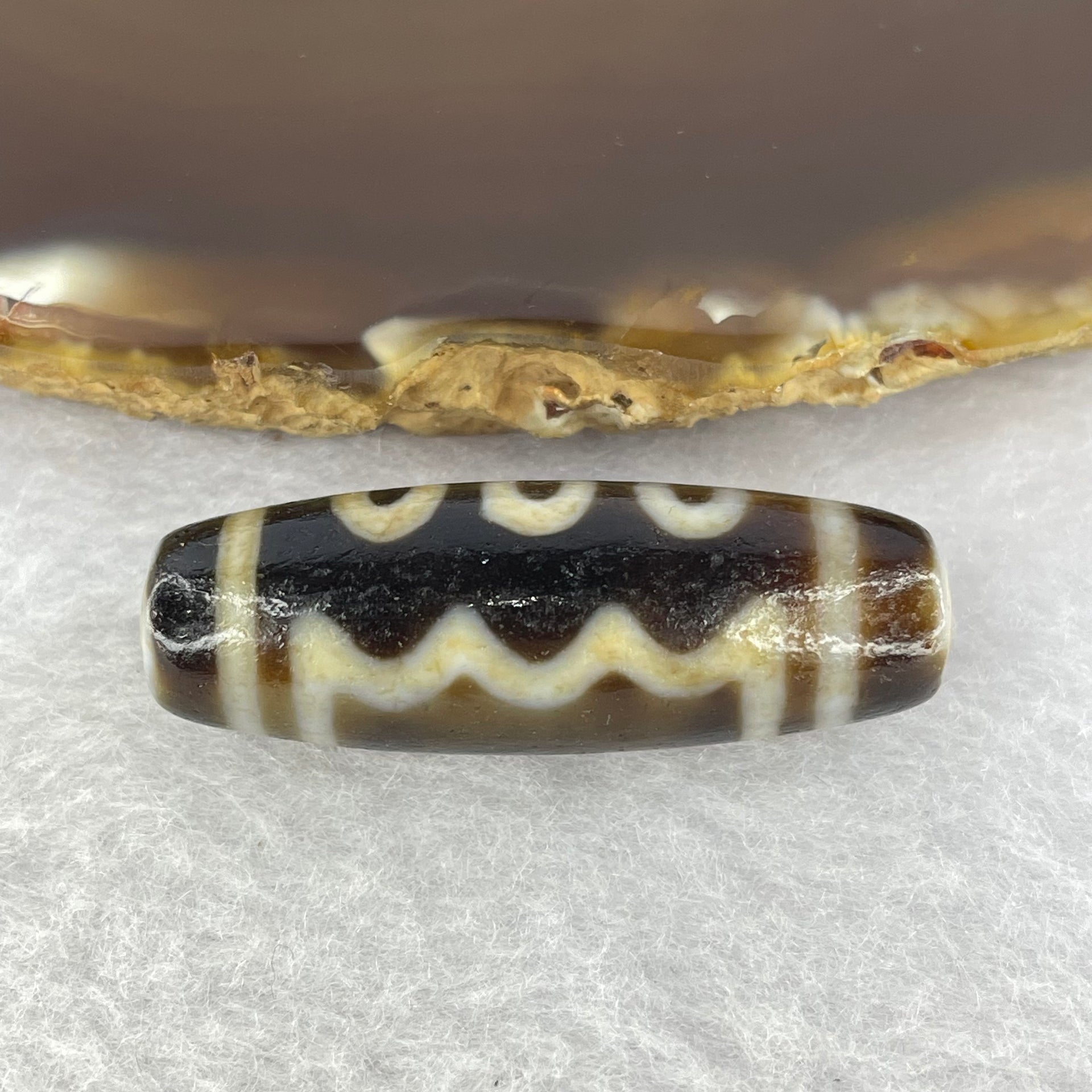 Natural Powerful Tibetan Old Oily Agate 5 Eyes Dzi Bead Heavenly Master (Tian Zhu) 五眼天诛 9.80g 34.4 by 13.0 mm - Huangs Jadeite and Jewelry Pte Ltd