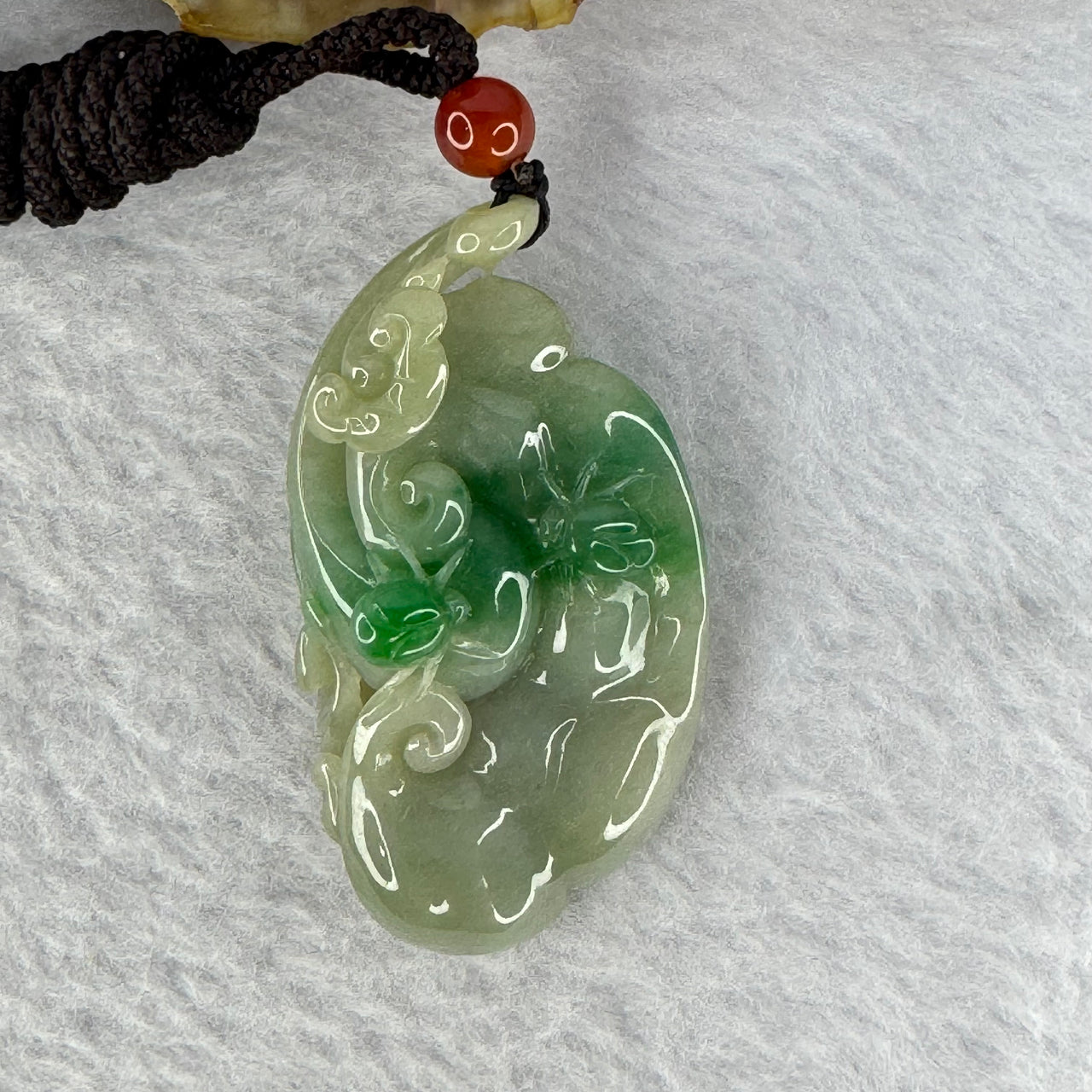 Type A Green Jadeite Ruyi with Lady Bugs Pendent 22.59g 50.0 by 25.9 by 14.0 mm - Huangs Jadeite and Jewelry Pte Ltd