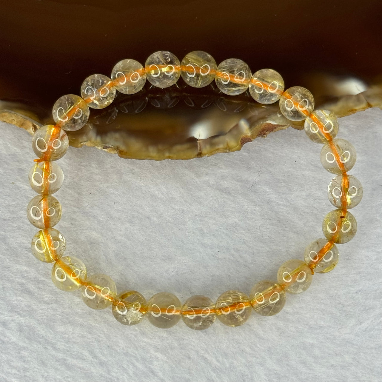 Natural Golden Rutilated Quartz Beads 天然金发水晶手链 12.39g 14.5cm 7.3mm 25 Beads - Huangs Jadeite and Jewelry Pte Ltd