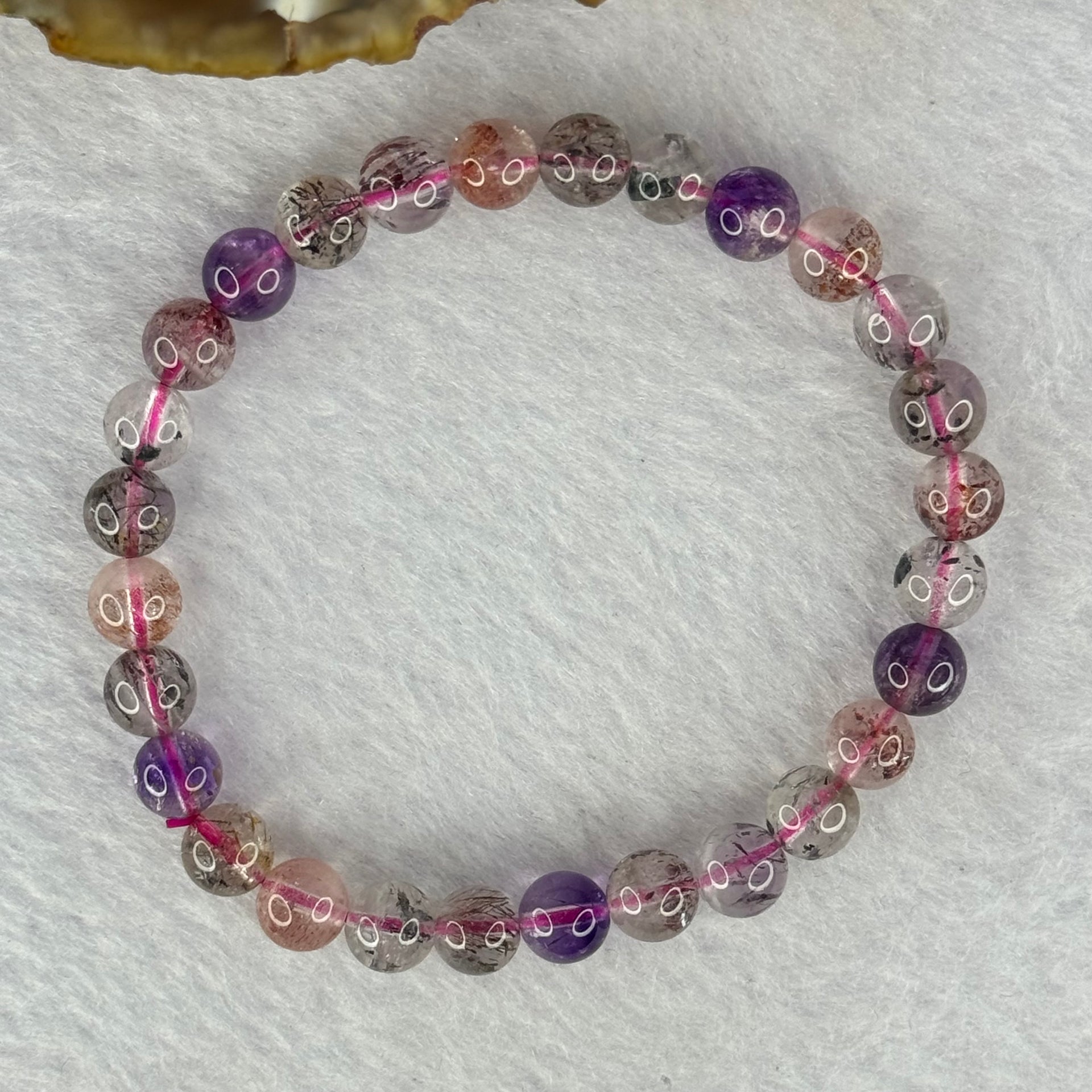 Above Average Grade Natural Super 7 Crystal Beads Bracelet 天然超级七水晶珠手链 11.39g 15.5cm 6.9mm 28 Beads - Huangs Jadeite and Jewelry Pte Ltd