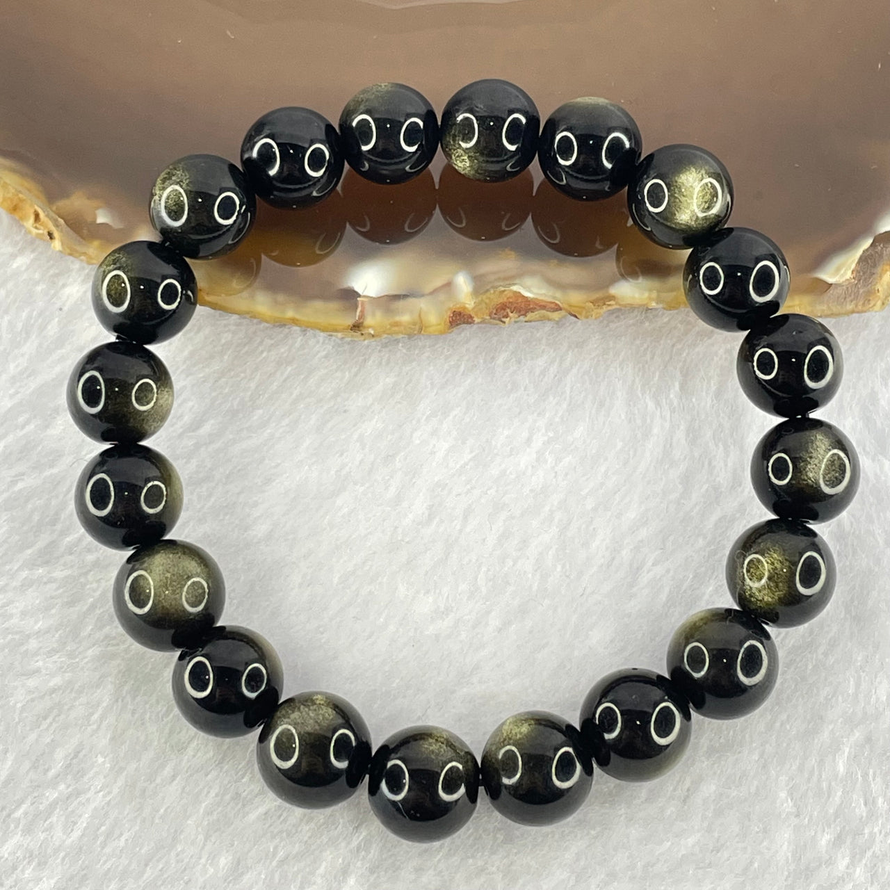 Good Grade Black Obsidian Beads Bracelet 23.67g 16.5cm 9.9mm 20 Beads