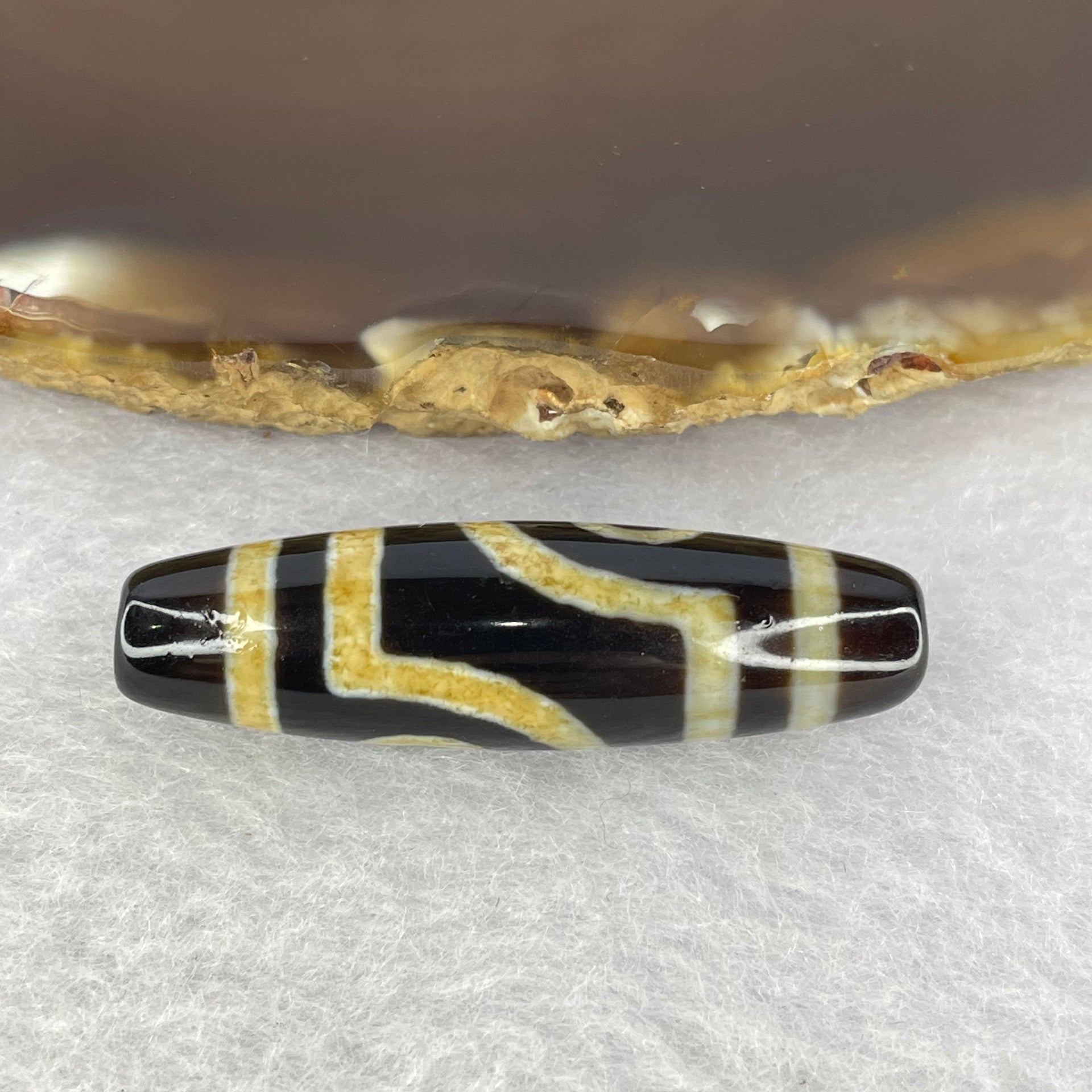 Natural Powerful Tibetan Old Oily Agate 2 Eyes Dzi Bead Heavenly Master (Tian Zhu) 二眼天诛 6.79g 38.6 by 11.1 mm - Huangs Jadeite and Jewelry Pte Ltd