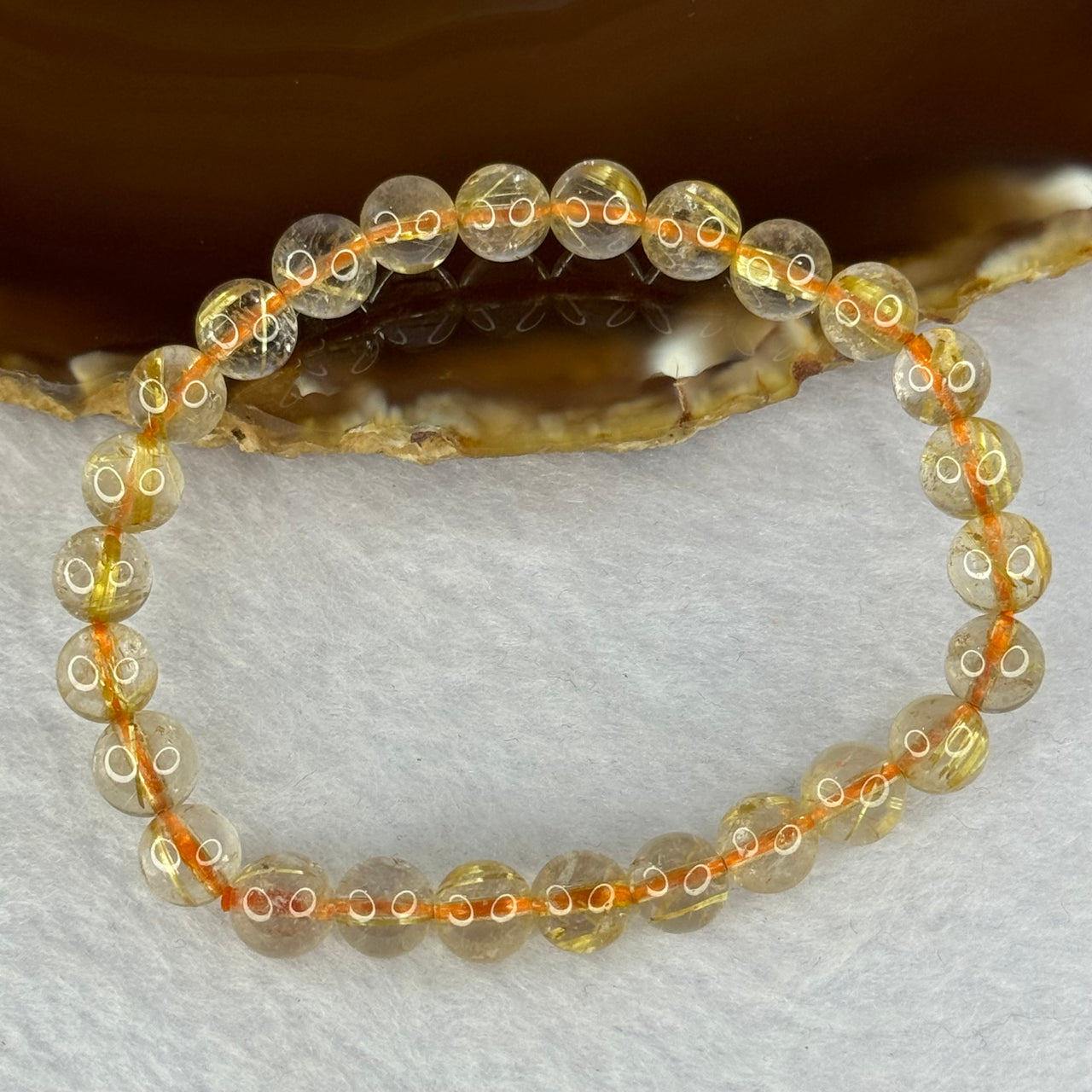 Natural Golden Rutilated Quartz Beads 天然金发水晶手链 12.71g 15cm 7.4mm 26 Beads - Huangs Jadeite and Jewelry Pte Ltd