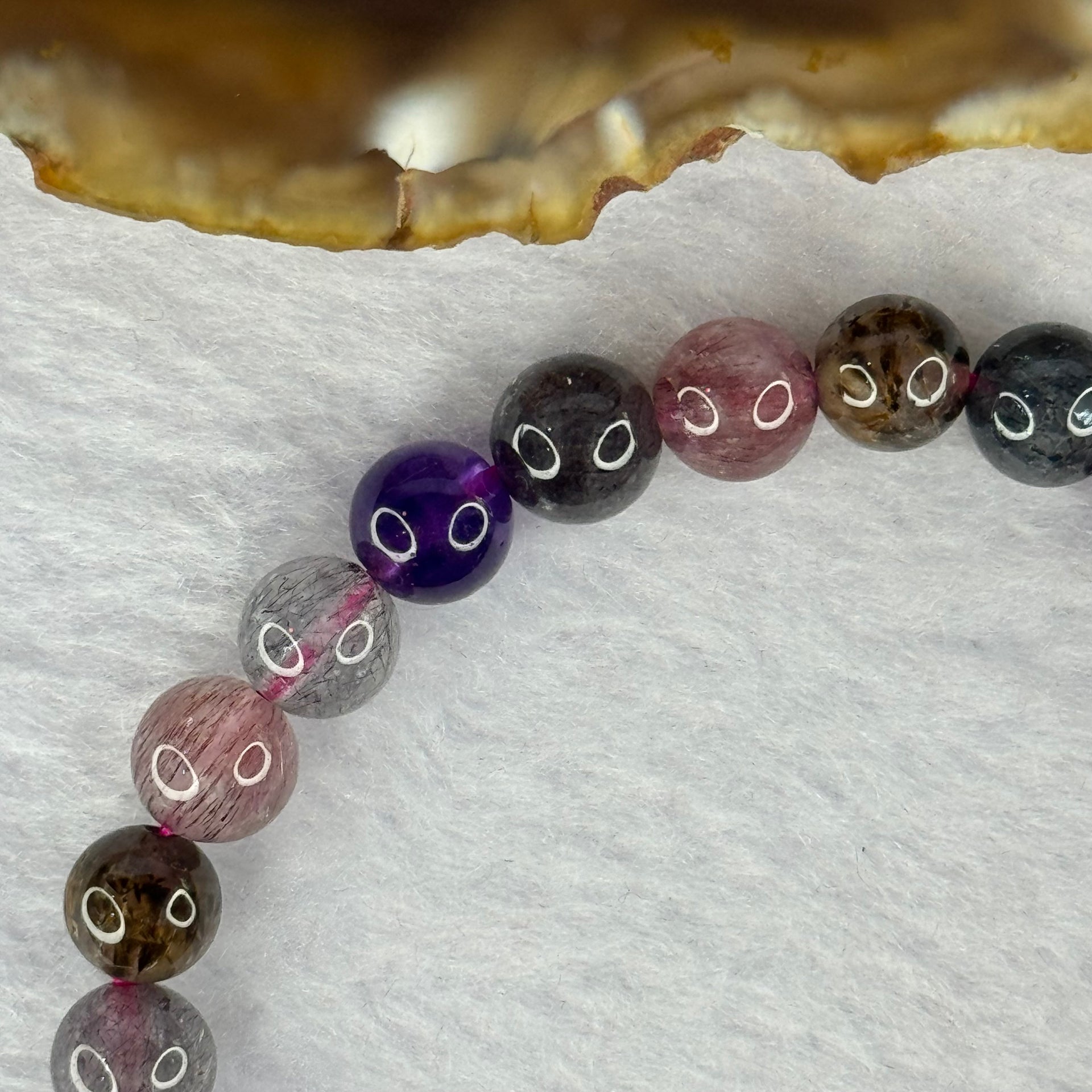 Above Average Grade Natural Super 7 Crystal Beads Bracelet 天然超级七水晶珠手链 15.44g 15.5cm 8.0mm 25 Beads - Huangs Jadeite and Jewelry Pte Ltd