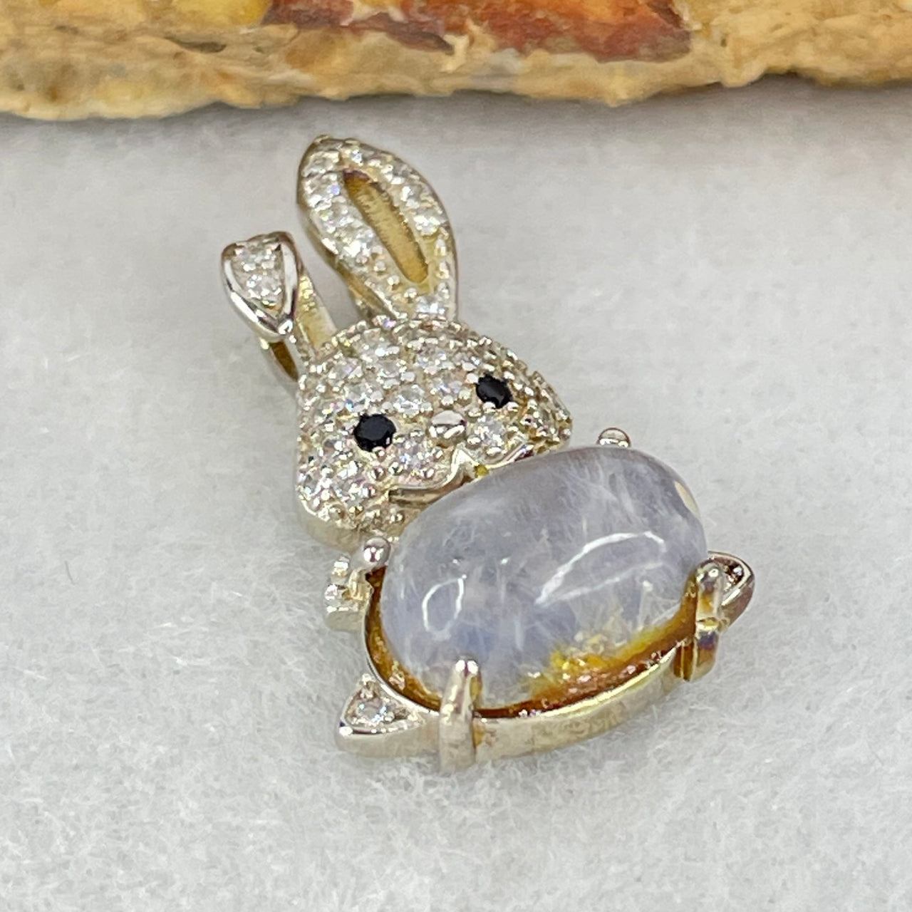 Rare Natural Blue Dumortierite Rutilated Quartz in S925 Sliver Rabbit Pendant 2.35g 9.5 by 6.2 by 4.0mm