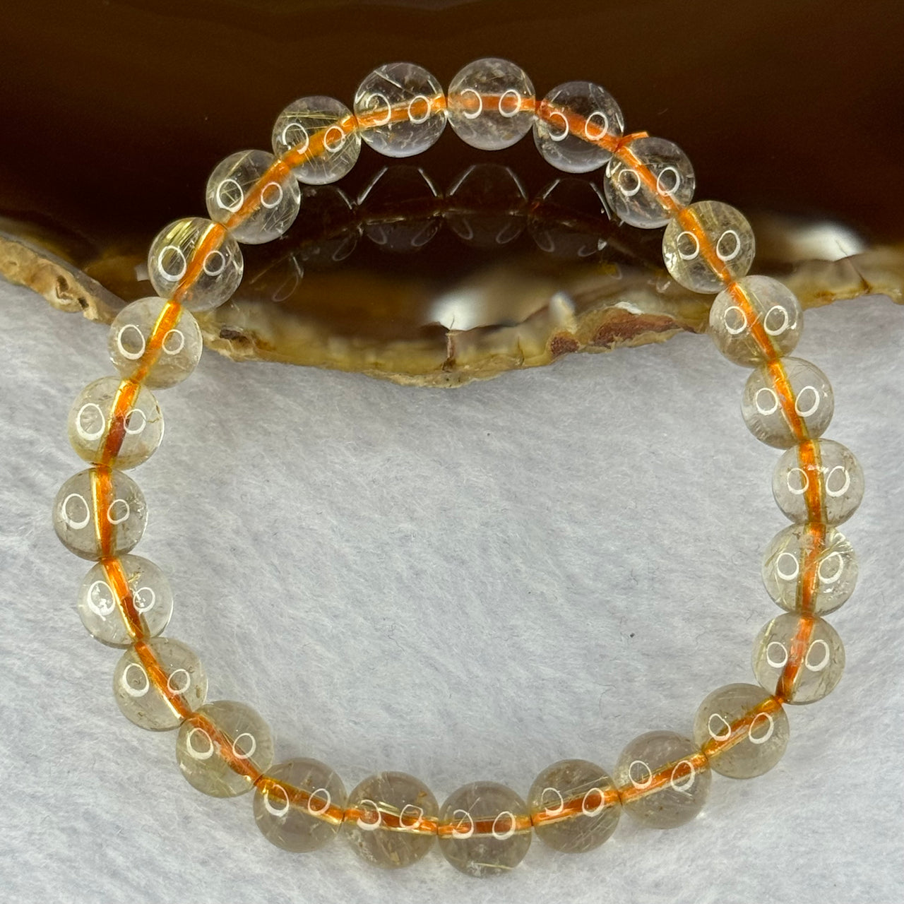 Natural Golden Rutilated Quartz Beads 天然金发水晶手链 15.35g 15.5cm 7.8mm 25 Beads - Huangs Jadeite and Jewelry Pte Ltd