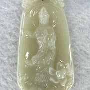 Type A Light Brownish Yellow Jadeite Guan Yin with Lotus Flower and Double Dragon Heads Pendent 24.38g 57.7 by 30.7 by 6.8 mm - Huangs Jadeite and Jewelry Pte Ltd