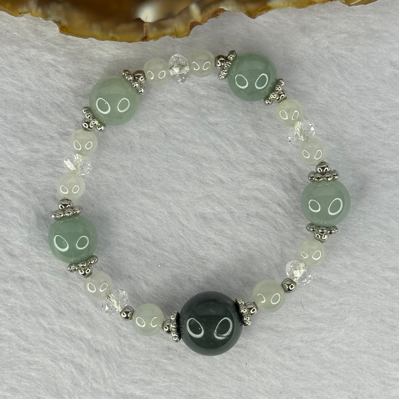 Type A Blueish Green with Sky Blue Jadeite Bracelet 16.53g 12.7 mm 1 Beads 9.8 mm 4 Beads 13cm - Huangs Jadeite and Jewelry Pte Ltd