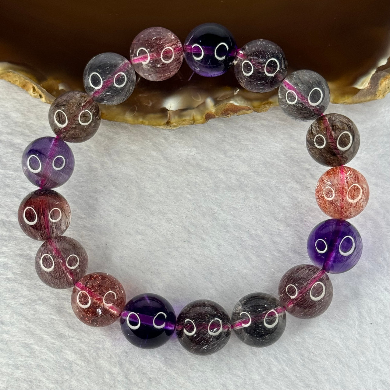 Superior Grade Natural Transparent Blackcurrant Super 7 Beads Bracelet 特级透明天然黑加仑超级七珠手链 43.28g 18cm 12.3mm 17 Beads - Huangs Jadeite and Jewelry Pte Ltd