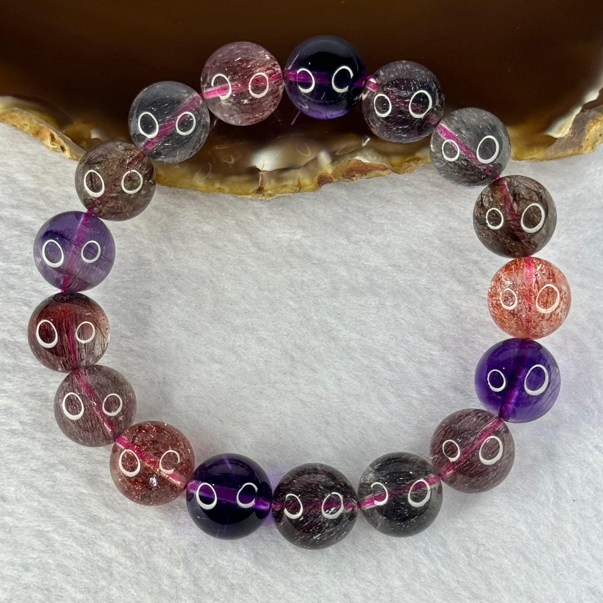 Superior Grade Natural Transparent Blackcurrant Super 7 Beads Bracelet 特级透明天然黑加仑超级七珠手链 43.28g 18cm 12.3mm 17 Beads - Huangs Jadeite and Jewelry Pte Ltd