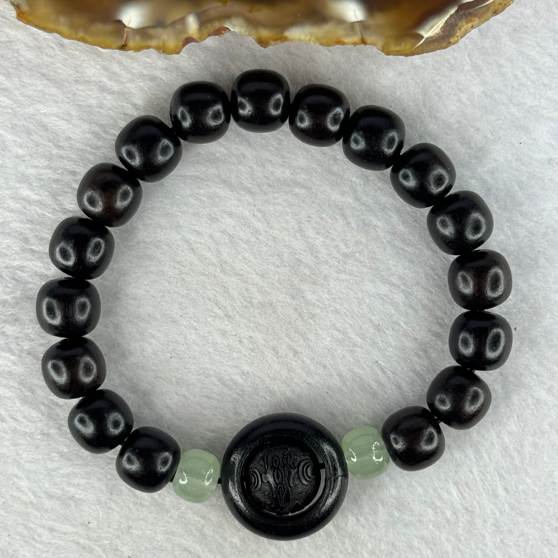 Natural Black Ebony Wood Beads with Movable Pixiu Pair and Coin Bead Bracelet 天然黑檀木珠手链 15.18g 16.5cm 10.0mm 17 Beads - Huangs Jadeite and Jewelry Pte Ltd