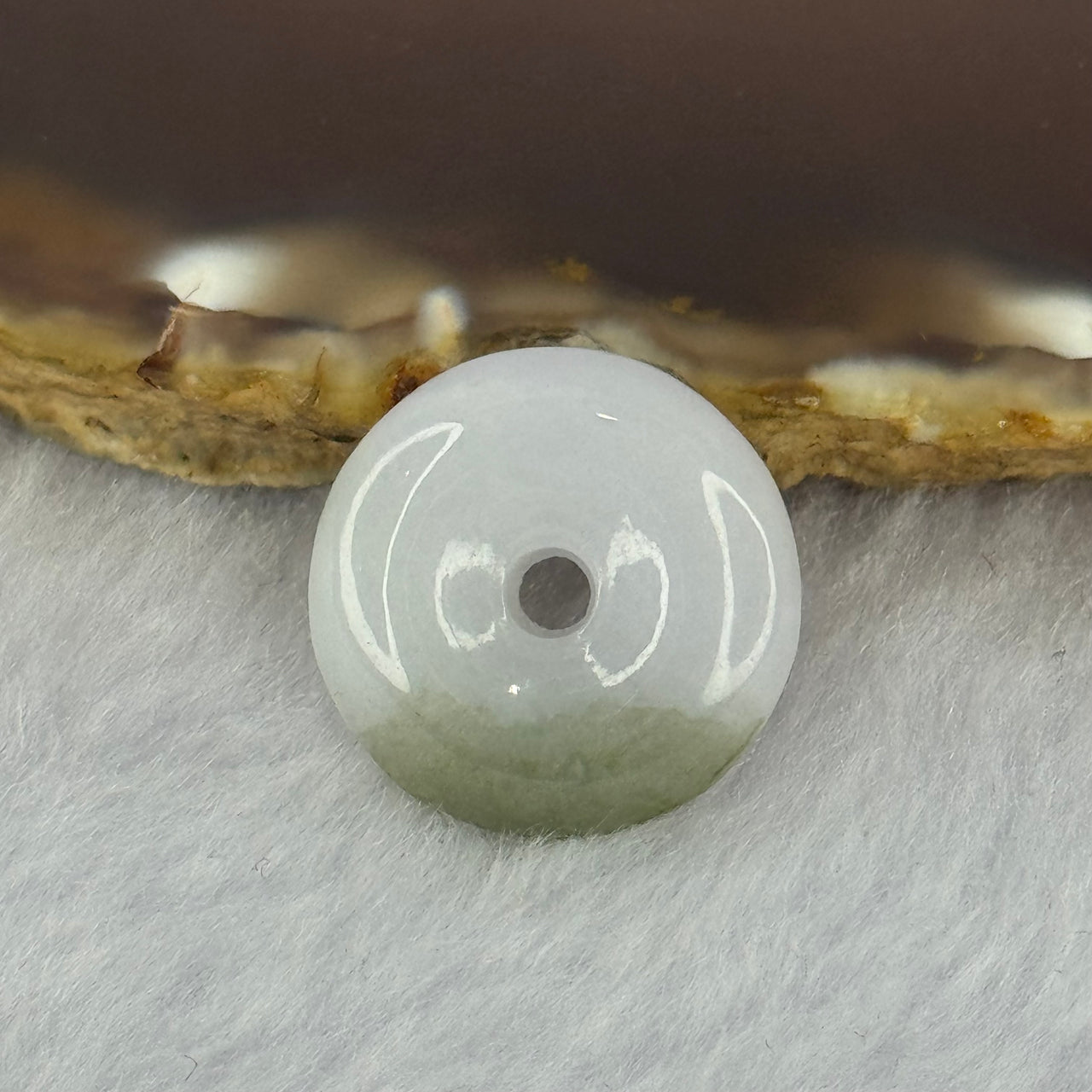 Type A Lavender and Green Jadeite Ping An Kou Donut Charm 3.78g 18.3 by 5.5mm