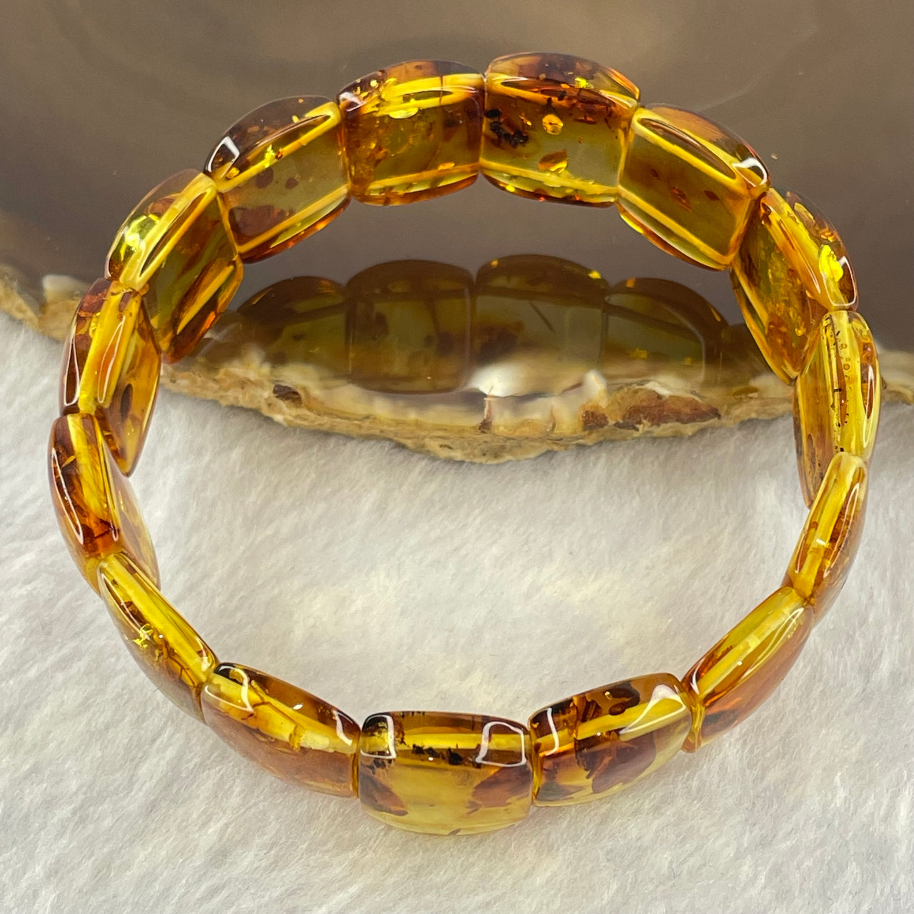 Natural Yellow Flower Amber Shou Pai Bracelet 天然花珀手牌手链 14.27g 17.5cm 18.6 by 12.7 by 4.8mm 15pcs