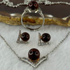 Natural Cognac Amber with Crystals in S925 Sliver Set of Earrings 7.3mm, Ring 8.1mm and Necklace 9.0mm Total 9.49g