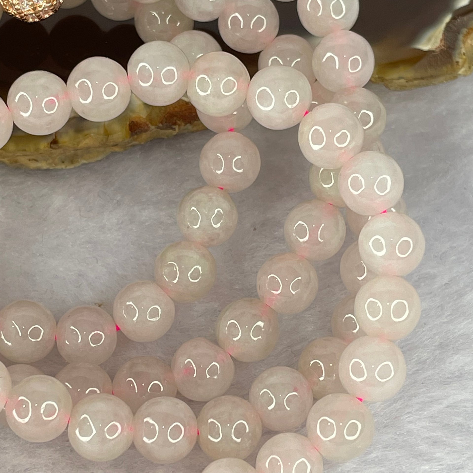 Type A Semi Icy Pink Jadeite Beads Necklace 98 Beads 7.2mm 58.59g - Huangs Jadeite and Jewelry Pte Ltd