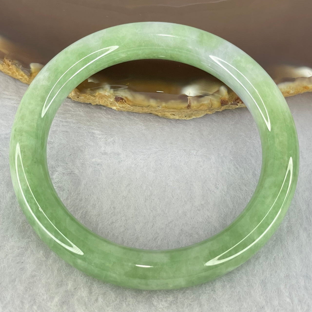 Type A Green with Lavender Jadeite Bangle Internal Diameter 53.8mm 50.57g 10.2 by 9.5mm (Very Slight Internal Line)