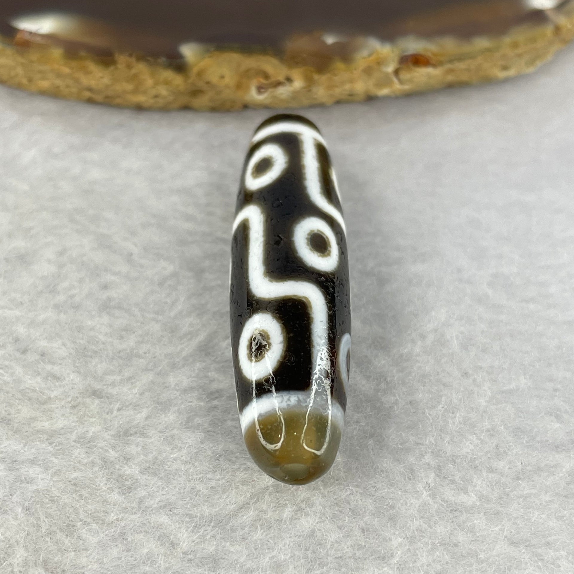 Natural Powerful Tibetan Old Oily Agate 9 Eyes Dzi Bead Heavenly Master (Tian Zhu) 九眼天诛 10.00g 45.2 by 12.3 mm - Huangs Jadeite and Jewelry Pte Ltd