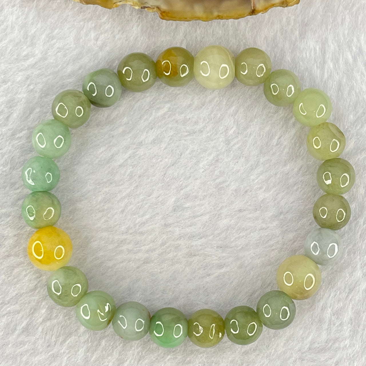 Type A Blueish Green with Yellow Jadeite Beads Bracelet 14.17g 13cm 7.2mm 21 Beads 8.0mm 3 Beads