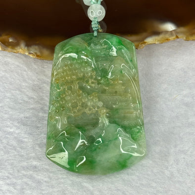 Type A Green with Emerald Green Piao Hua Jadeite Shan Shui Pendent 36.93g 50.4 by 35.4 8.8mm