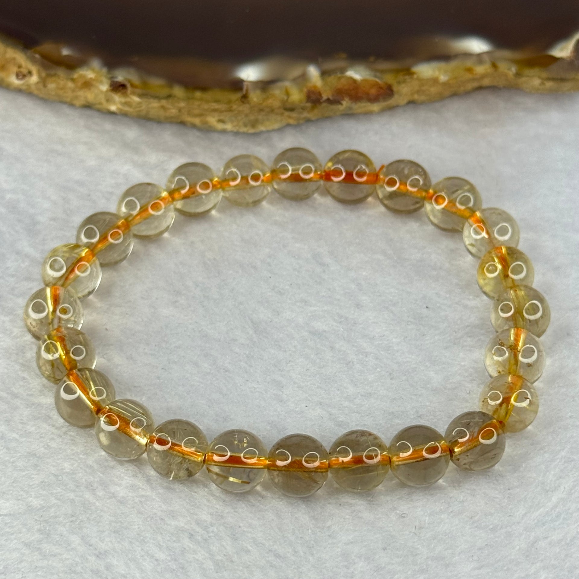 Natural Golden Rutilated Quartz Beads 天然金发水晶手链 14.72g 15cm 7.9mm 24 Beads - Huangs Jadeite and Jewelry Pte Ltd