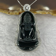 Type A Semi Translucent Very Dark Green to Black Jadeite Buddha in 925 Silver Necklace with Crystals 11.6g by 34.6 by 19.0 by 8.4mm - Huangs Jadeite and Jewelry Pte Ltd