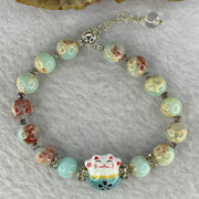 Natural Variscite Jasper with Fortune Cat Bracelet 12.22g 8.3 mm 14 Beads (Adjustable Size) - Huangs Jadeite and Jewelry Pte Ltd