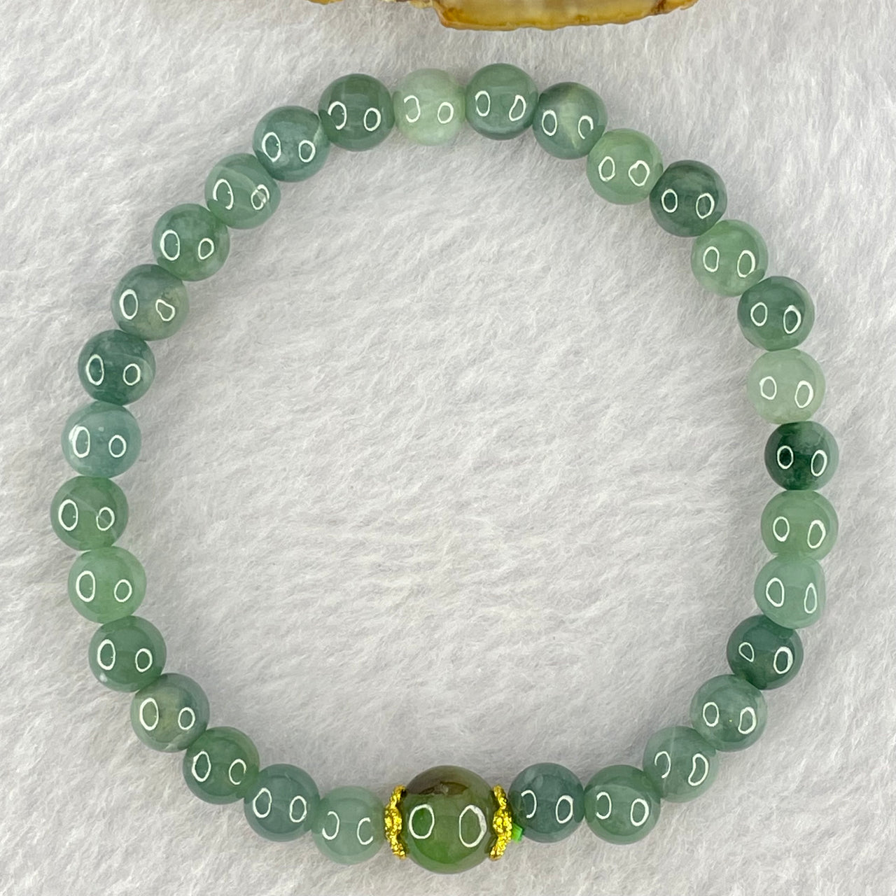 Type A Blueish Green Jadeite Beads Bracelet 11.28g 14.5cm 6.0mm 30 beads 8.1mm 1 Bead