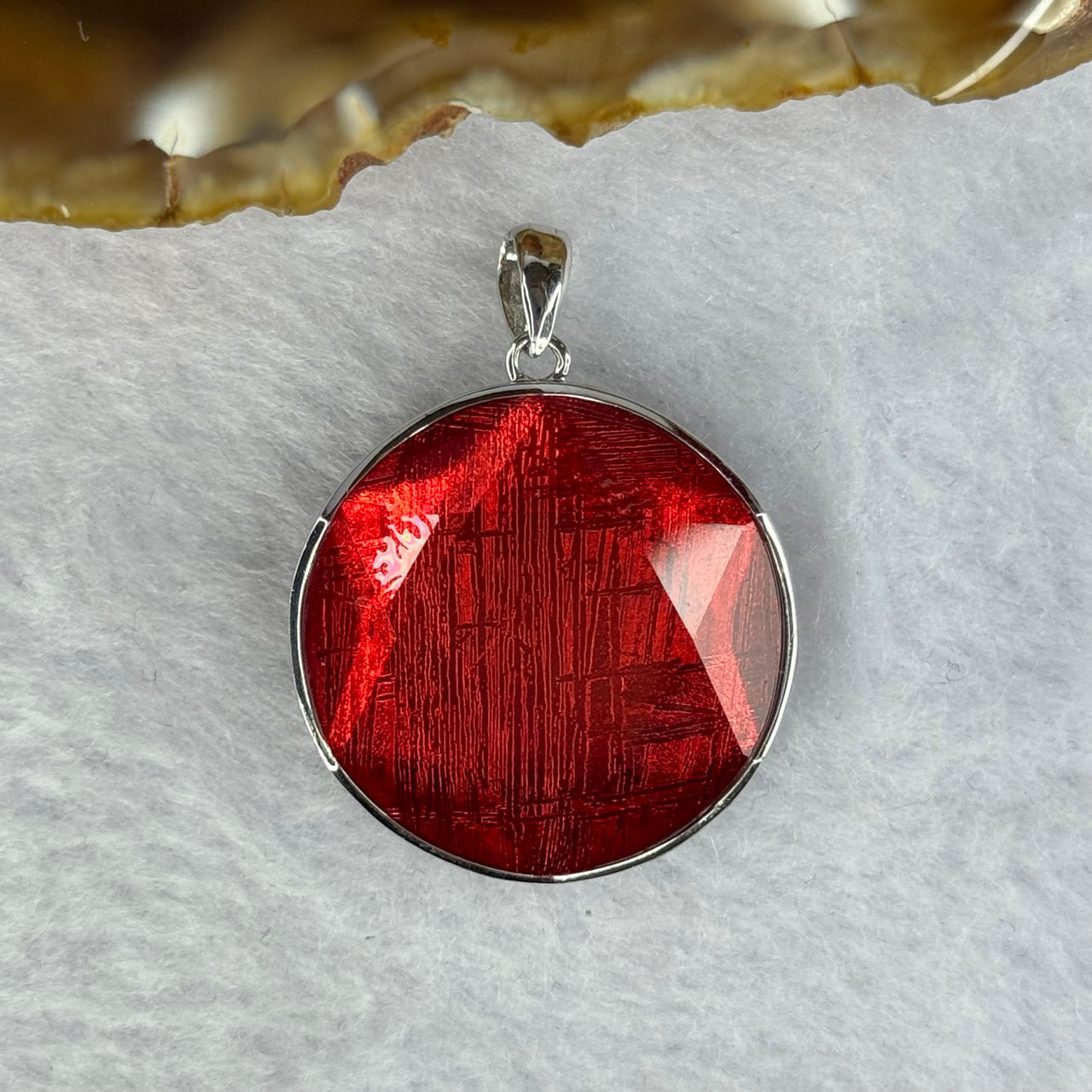 Natural Meteorite in Red Color in S925 Silver Pendent 天然天铁牌12.98g 27.1 by 10.1mm - Huangs Jadeite and Jewelry Pte Ltd